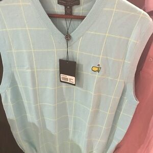 Masters Sky Blue V-Neck Sweater with Yellow Check